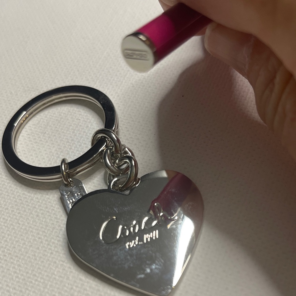 Coach Multicolor Striped Heart Key Ring - Silver Hardware - Picture 4 of 6